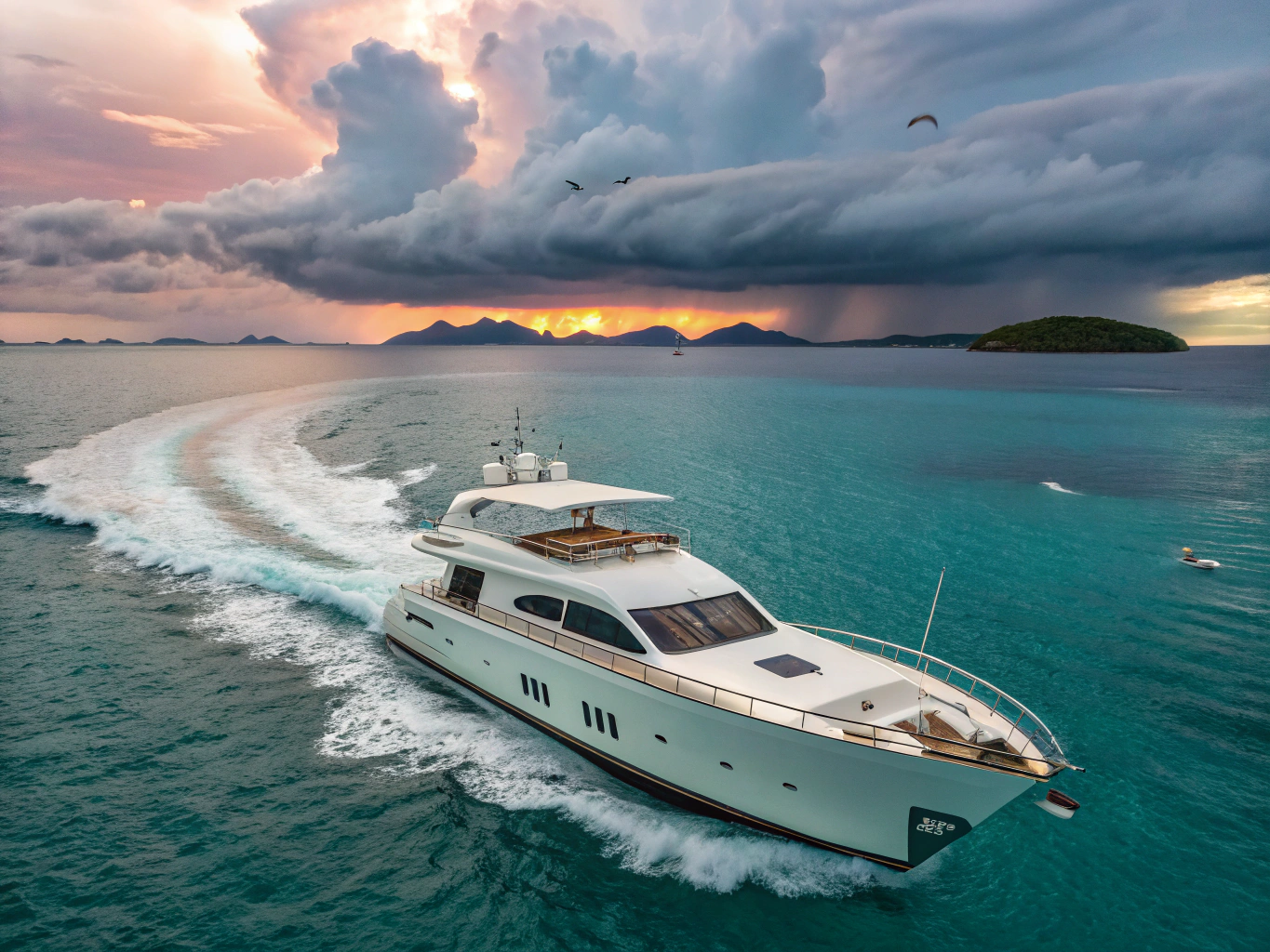 Luxury boat at sunset
